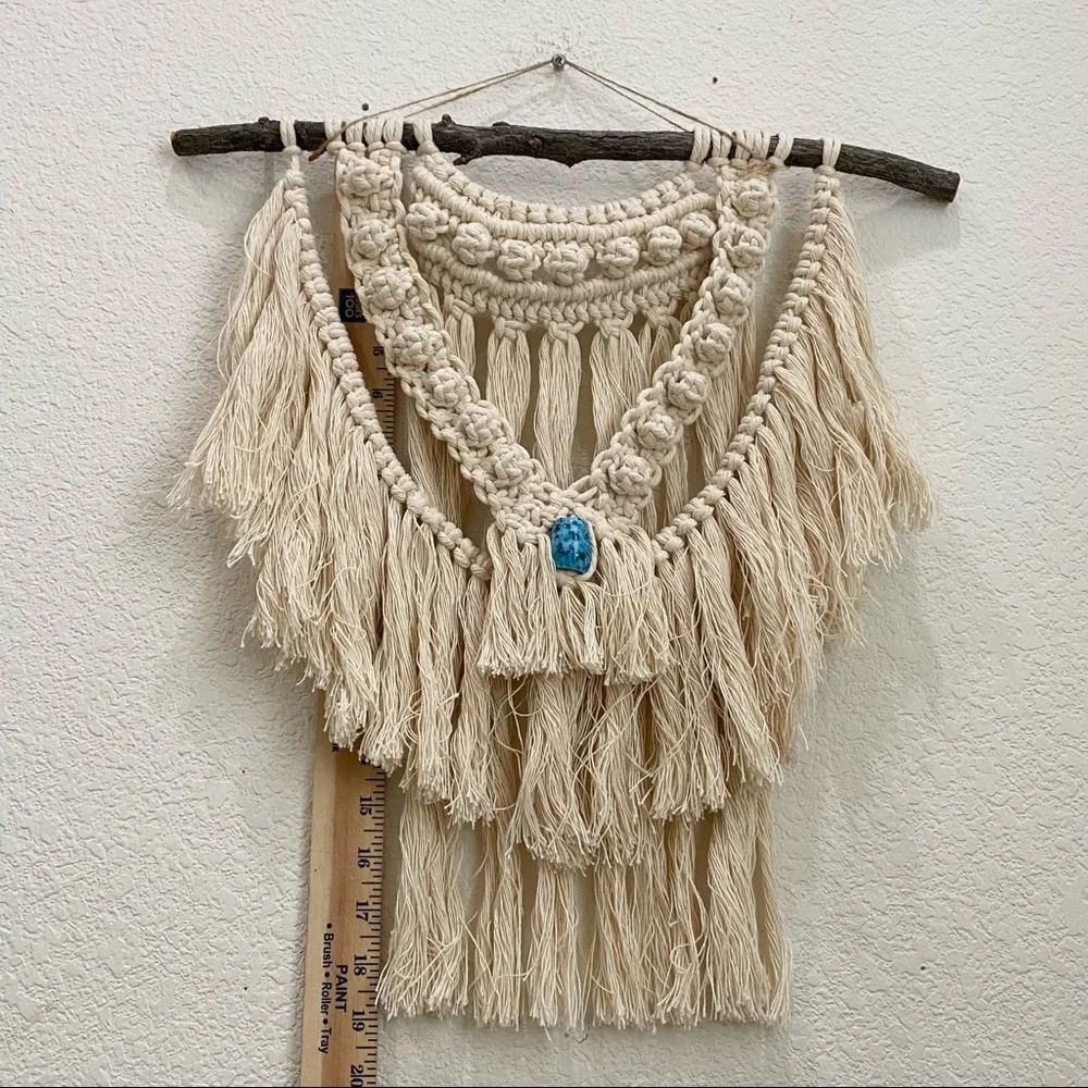 Cotton Macrame Woven Cord Tree Branch Stick Boho Hanging Wall Decor 19”X18”